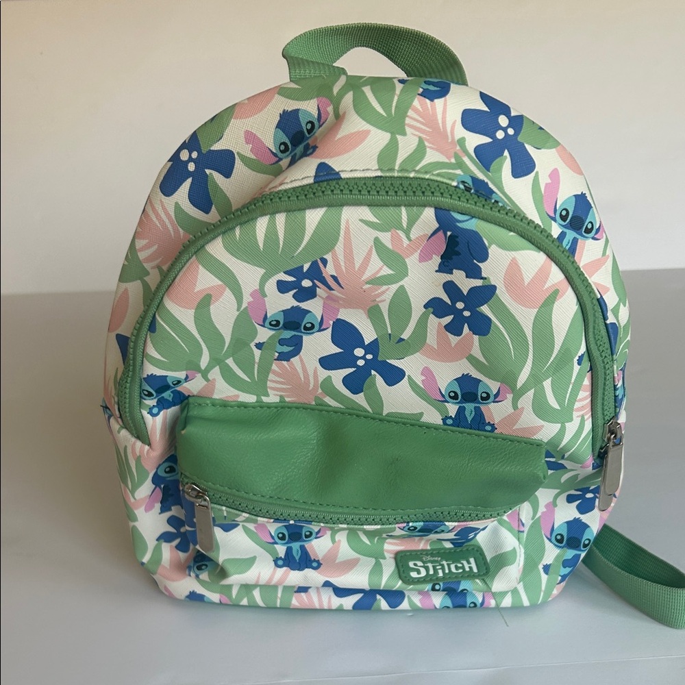 Stitch Kids Backpack - Green and Blue Floral Design